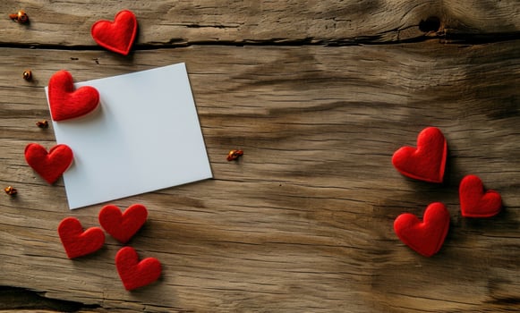 AI generated valentine greeting card with red hearts design and white blank sheet photo