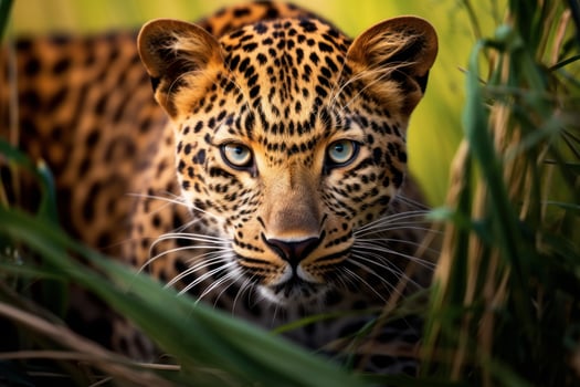 AI generated Majestic Leopard field grass animal. Generate Ai photo