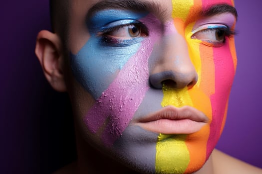 AI generated Colorful Man flowers makeup pride. Generate Ai photo