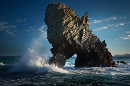 AI generated Serene Man sea rock. Generate Ai photo