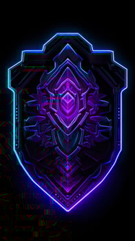 AI generated Amethyst 3D Minimalist Shield Design with a black or dark background with neon lines. AI Generative photo
