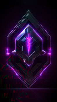 AI generated Amethyst 3D Minimalist Shield Design with a black or dark background with neon lines. AI Generative photo