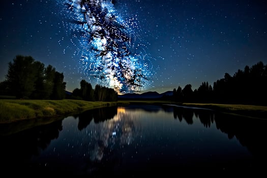 AI generated Milky Way Reflected on Lake. AI Generated photo