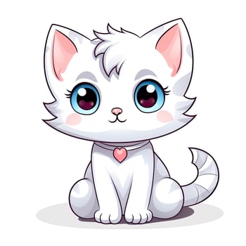 AI generated Cute Kawaii cat clipart icon white background. AI Generated photo