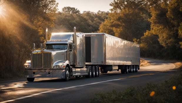 AI generated Truck driving down the road in summer photo
