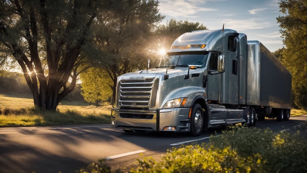 AI generated Truck driving down the road in summer photo