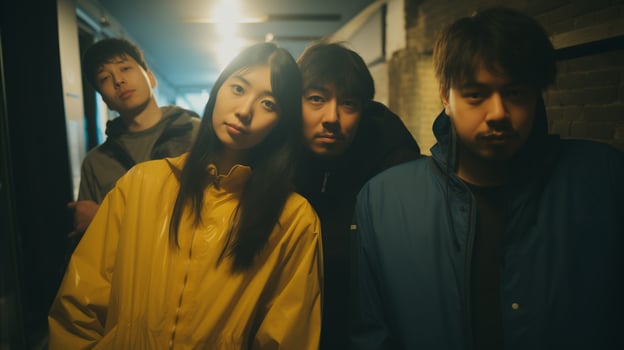 AI generated Group of young asian friends in sporty clothing photo