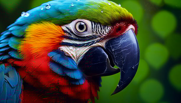 AI generated Tropical macaw perched, vibrant feathers in focus. Generative AI photo