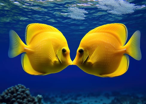 AI generated Two yellow tangs, face to face.  AI Generated. photo
