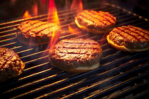 AI generated Hamburgers on the grill. AI Generated photo