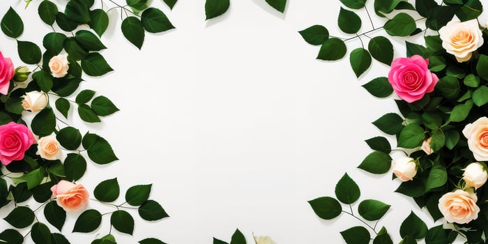 AI generated Colorful rose flower frames on white background. photo