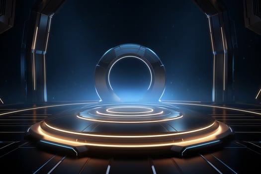 AI generated Spaceship interior with podium. Futuristic technology concept photo