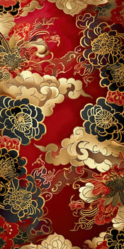 AI generated Chinese auspicious cloud pattern with red and gold themes. photo
