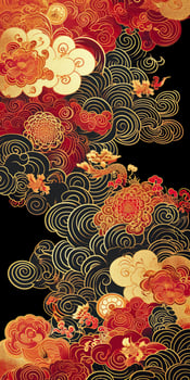 AI generated Chinese auspicious cloud pattern with red and gold themes. photo