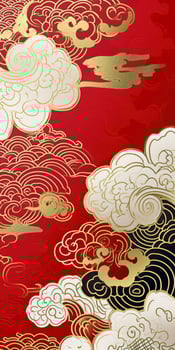 AI generated Chinese auspicious cloud pattern with red and gold themes. photo