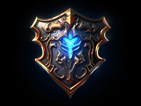AI generated Fantasy Medieval Shield Isolated on Black Background. Shield with Game Style. Generative AI photo