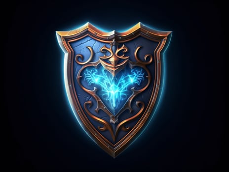 AI generated Fantasy Medieval Shield Isolated on Black Background. Shield with Game Style. Generative AI photo
