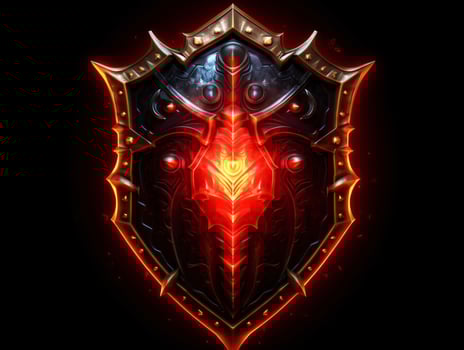 AI generated Fantasy Medieval Shield Isolated on Black Background. Shield with Game Style. Generative AI photo