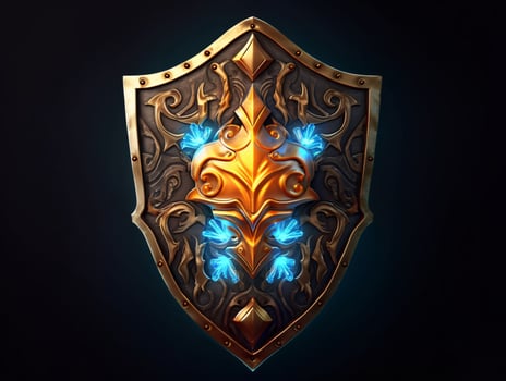 AI generated Fantasy Medieval Shield Isolated on Black Background. Shield with Game Style. Generative AI photo