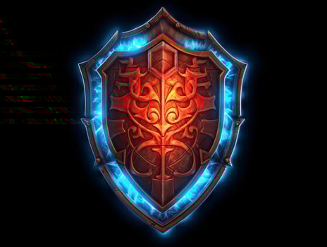AI generated Fantasy Medieval Shield Isolated on Black Background. Shield with Game Style. Generative AI photo