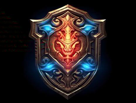 AI generated Fantasy Medieval Shield Isolated on Black Background. Shield with Game Style. Generative AI photo