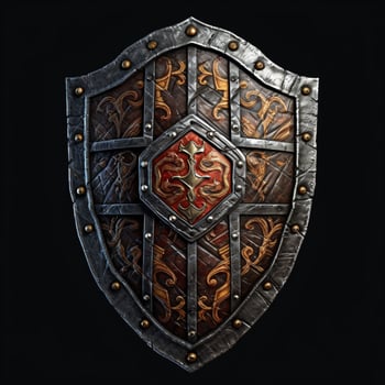 AI generated Rusty Medieval Shield with War Torn Effect Isolated on Black Background. Generative AI photo