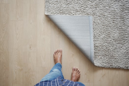 carpet texture background on wooden floor with copy space photo