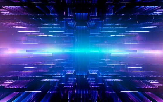 AI generated Futuristic glitch wallpaper in blue and purple colors. Distortion effect. Cyberpunk design concept. Retro futurism aesthetic tech neon colors. AI Generated photo