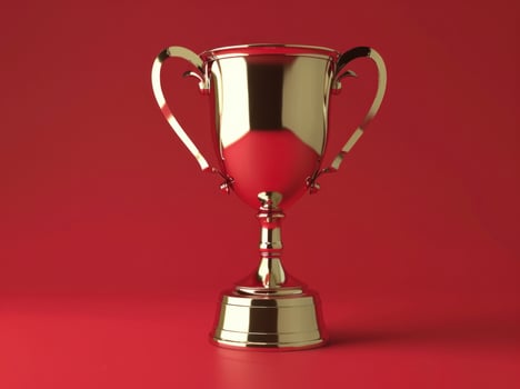 AI generated golden trophy icon on the red background photo