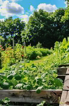 AI generated beautiful garden, growing food, and the farmer who feeds us life photo