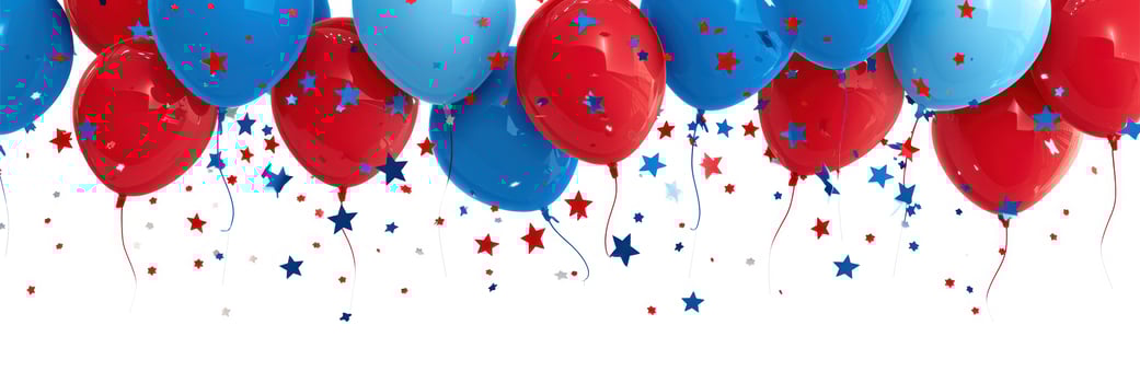 AI generated colorful balloons with stars falling toward the ground photo