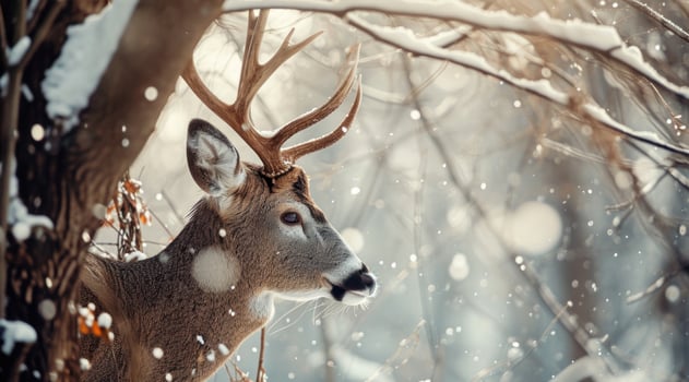 AI generated deer on a tree with snow photo