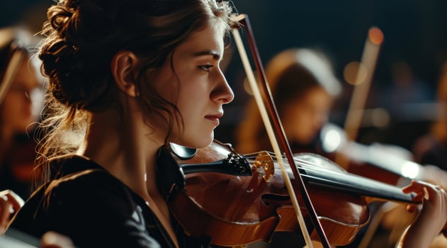 AI generated orchestra conductor in a dress with a woman photo