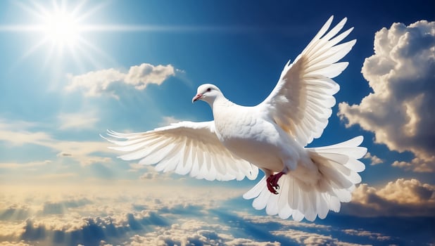 AI generated White dove against the sky with clouds photo