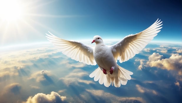 AI generated White dove against the sky with clouds photo