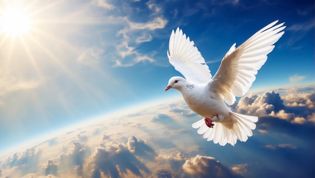AI generated White dove against the sky with clouds photo