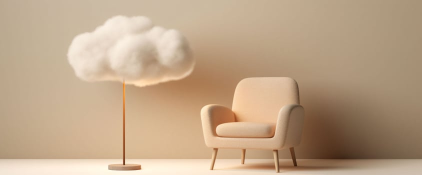 AI generated Minimalist Interior with Sofa and Cloud Lights. Generative AI photo
