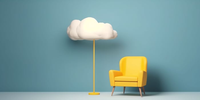 AI generated Minimalist Interior with Sofa and Cloud Lights. Generative AI photo