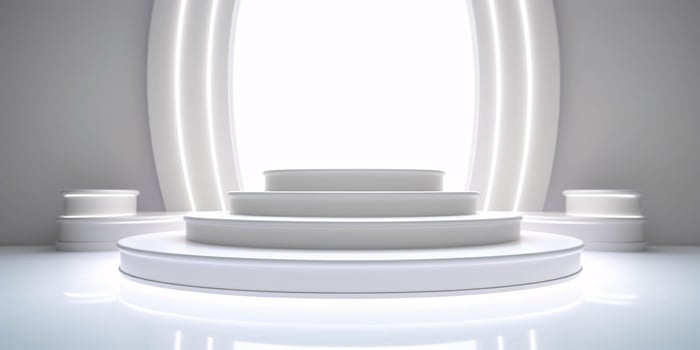AI generated White 3D Room with Podium or Stand for Product Display. Futuristic Podium Scene. Generative AI photo