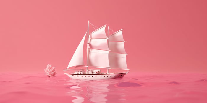AI generated Sailboat on Pink Sea and Pink Sky View. Generative AI photo