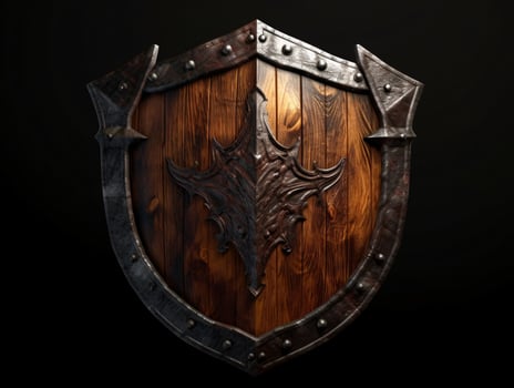 AI generated Medieval Wooden Shield with War Torn Mark. Generative AI photo