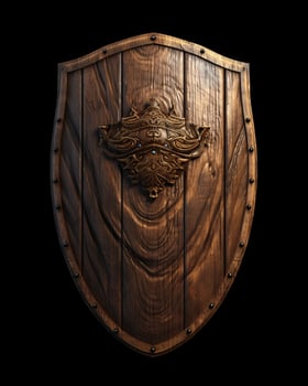 AI generated Medieval Wooden Shield with War Torn Mark. Generative AI photo