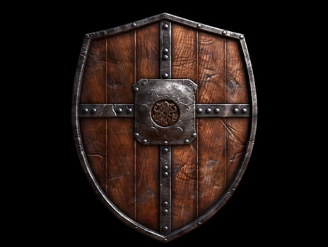 AI generated Medieval Wooden Shield with War Torn Mark. Generative AI photo