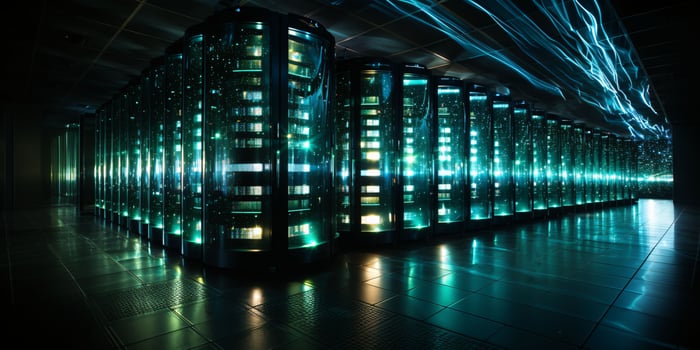 AI generated Data Center Background. Futuristic Server Room. Generative AI photo