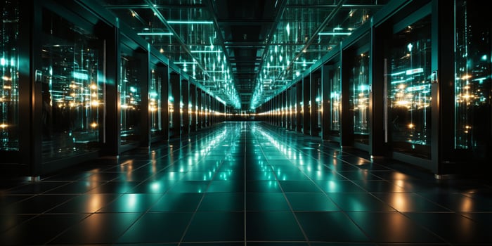AI generated Data Center Background. Futuristic Server Room. Generative AI photo