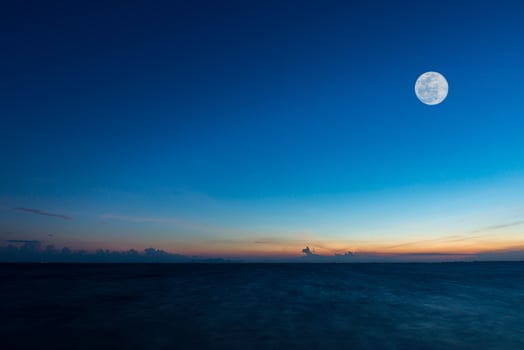Fullmoon on sky at the lake in the twilight. photo
