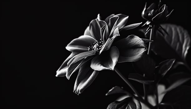 AI generated black and white photo of water droplets on a rock