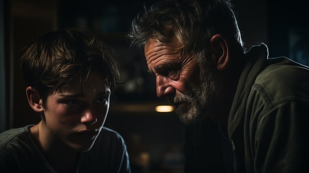 AI generated Intense conversation between an adult and a child, conveying emotions and storytelling photo
