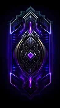 AI generated Amethyst 3D Minimalist Shield Design with a black or dark background with neon lines. AI Generative photo
