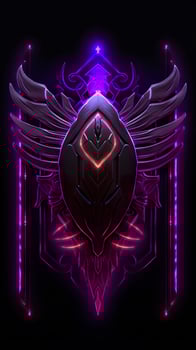 AI generated Amethyst 3D Minimalist Shield Design with a black or dark background with neon lines. AI Generative photo